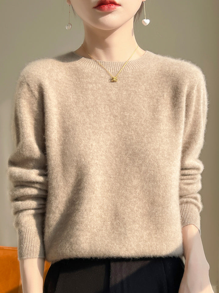 Damen Luxuriöser Kuschelstrick-Pullover mit Rundhals und Mohair-Optik Echoarchiv