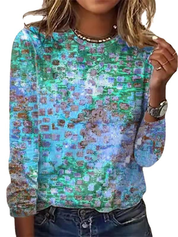 Damen Langärmeliges Oversize-Sweatshirt mit abstraktem Aquarell-Mosaikprint – Avérine