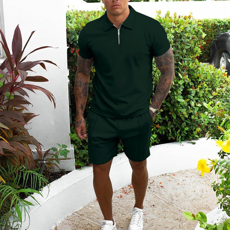 Herren Freizeit-Zip-Up Polo und Shorts Set Echoarchiv
