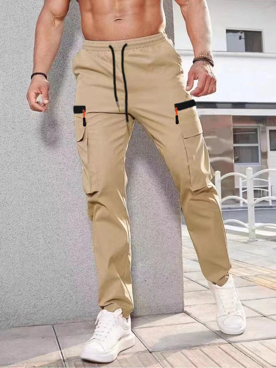 Herren Slim‑Tapered Utility‑Cargohose mit elastischem Bund, Kordelzug & Mehrfachklapptaschen Echo Archiv