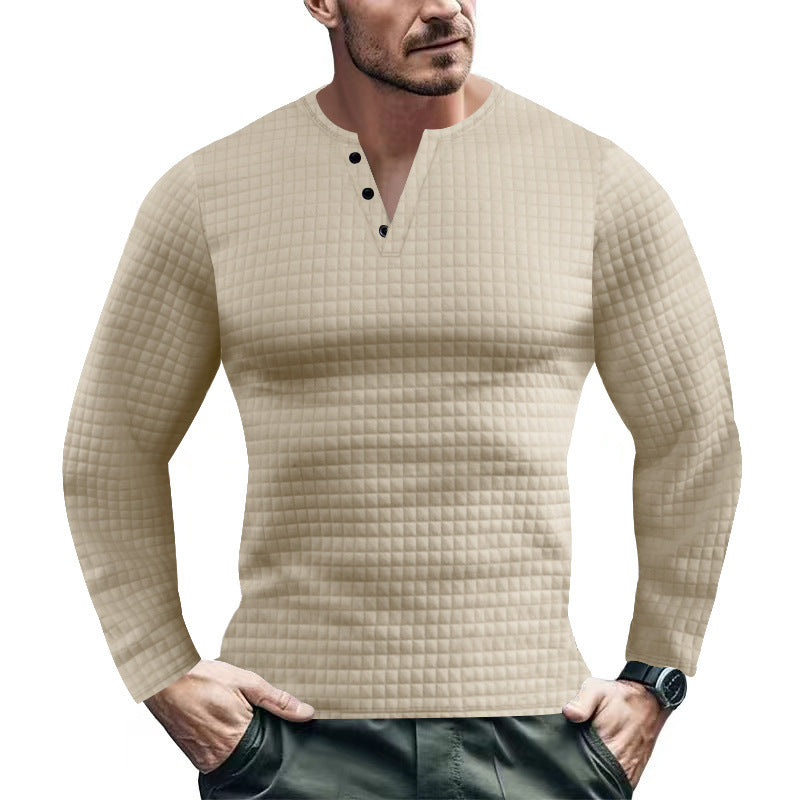 Herren Langarmshirt mit strukturierter Waffeloptik und Knopfleiste Echoarchiv