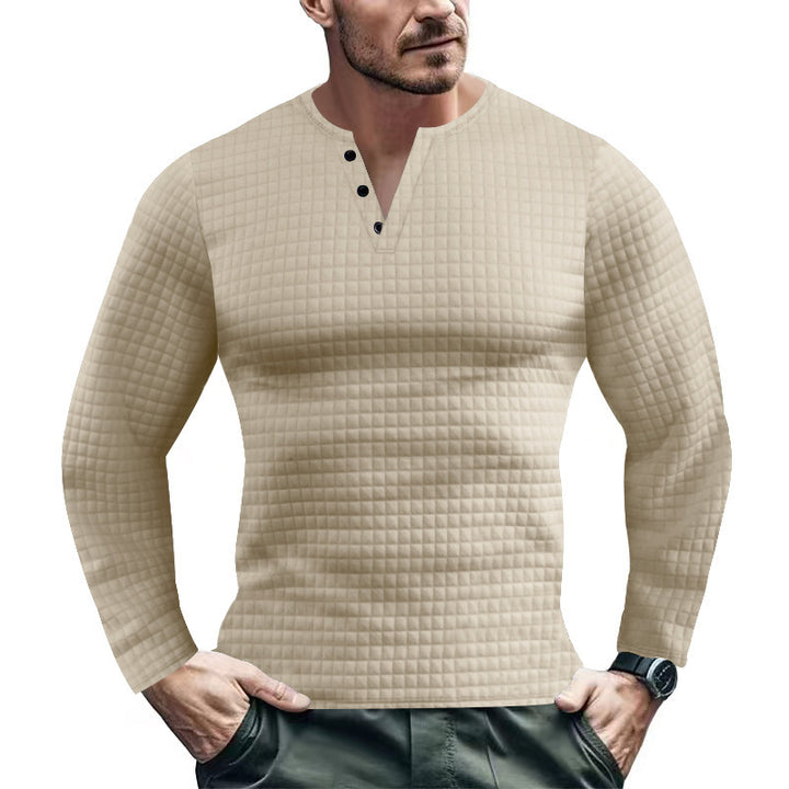 Herren Langarmshirt mit strukturierter Waffeloptik und Knopfleiste Echoarchiv