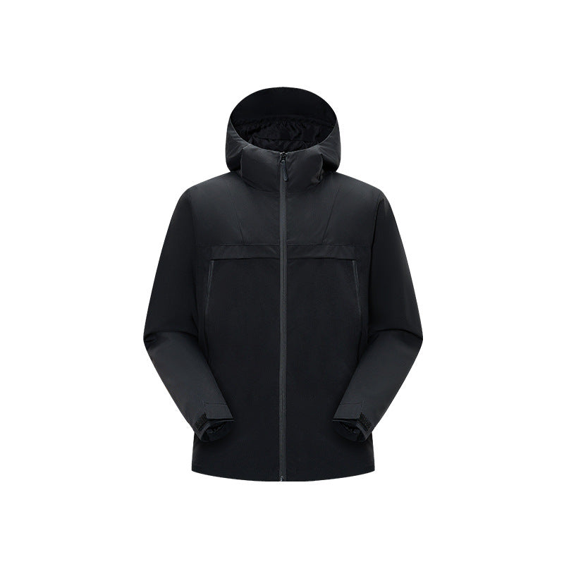 Herren Minimalistische Hybrid‑Regenjacke mit verstaubarer Kapuze und atmungsaktiver Membran Echo Archiv