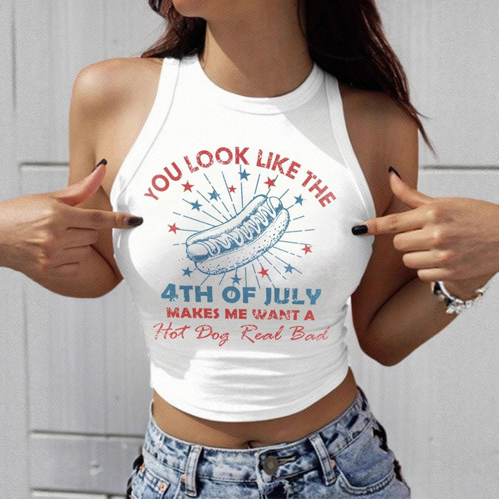 Damen Cropped Tanktop mit kreativem Schriftzug und lebhaftem Design Echo Archiv