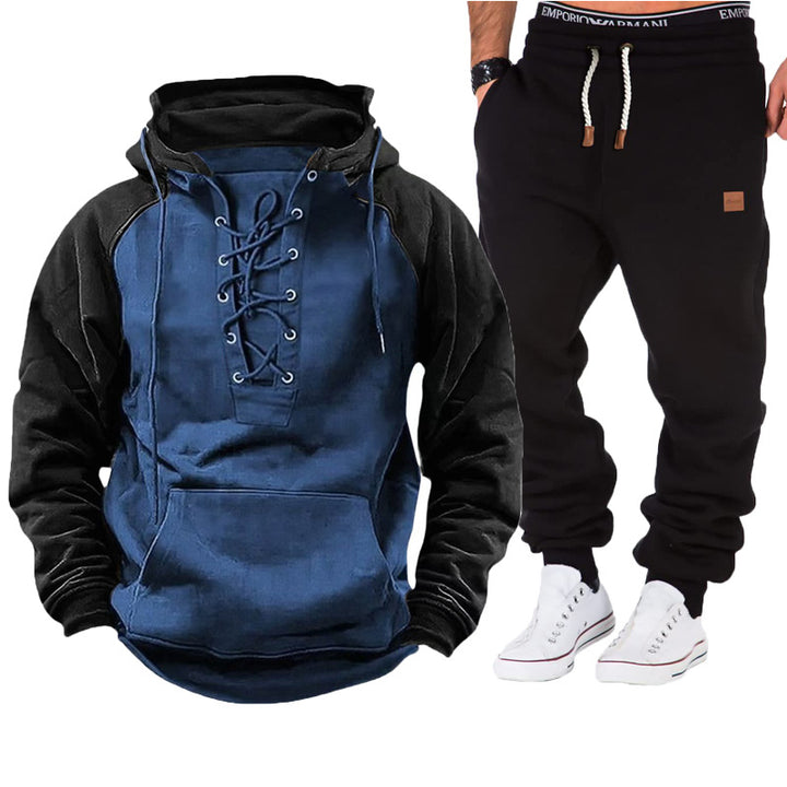 Herren lässiger Kapuzenpullover mit geflochtenem Schnürverschluss und bequemen Jogginghosen Echoarchiv