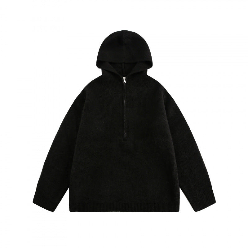 Unisex Oversize-Kapuzenpullover aus feinem Feinstrick mit halbem Reißverschluss Echo Archiv
