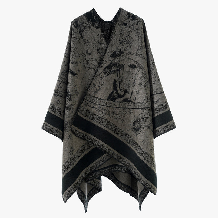 Damen Jacquard-Capeponcho mit doppelseitiger Webstruktur und V‑Ausschnitt – Avérine