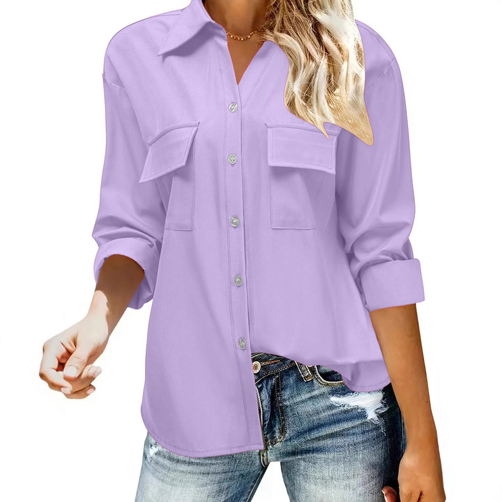 Damen Oversize-Hemdbluse mit Pattentaschen, durchgehender Knopfleiste und umgeschlagenen Ärmeln – Maréline