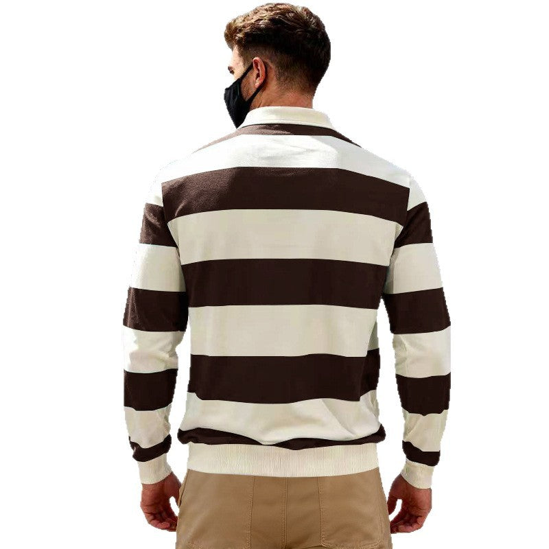 Herren nan gestreiftes Rugby-Poloshirt aus Baumwollmischung mit kurzer Knopfleiste und Rippbündchen Echo Archiv