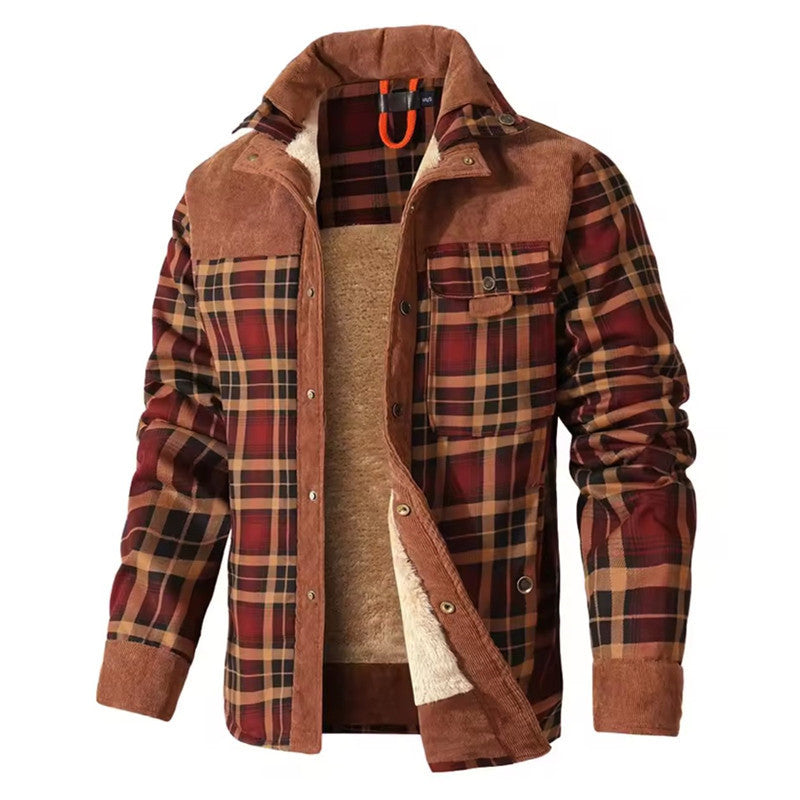 Herren Kariertes Thermo-Hemdjacke mit Teddyfutter und Cordbesatz Echoarchiv