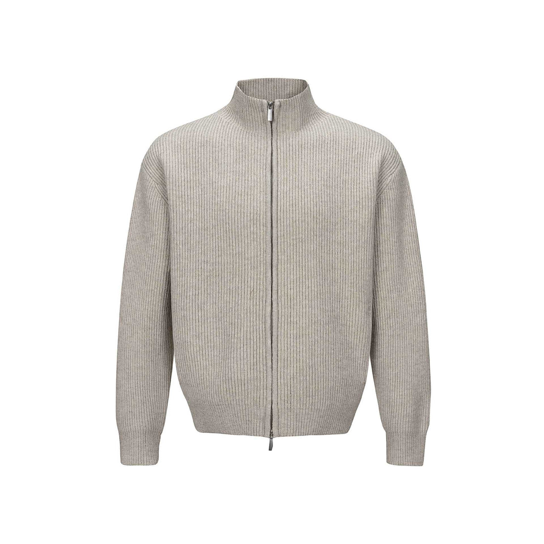 Unisex Kurzer gerippter Strickzipper mit hohem Stehkragen und schlankem Bund Echoarchiv