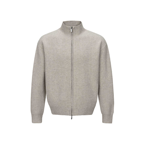 Unisex Kurzer gerippter Strickzipper mit hohem Stehkragen und schlankem Bund Echoarchiv