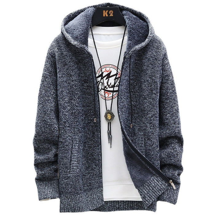 Herren nan gefütterte Strick-Kapuzensweatjacke mit Teddyfutter, durchgehendem Reißverschluss und Kängurutaschen Echo Archiv