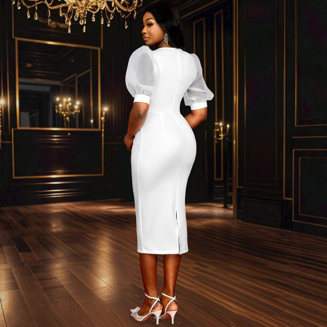 Damen figurbetontes Kleid mit asymmetrischen Rüschendetails Echo Archiv