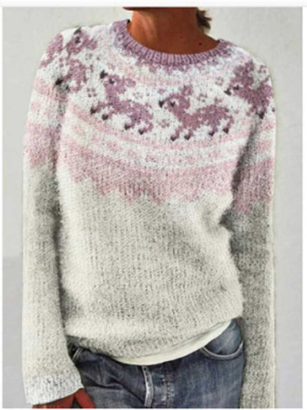 Damen nan Norwegerpullover aus Wollmix mit Rundhalsausschnitt und traditionellem Fair-Isle-Yoke Echo Archiv