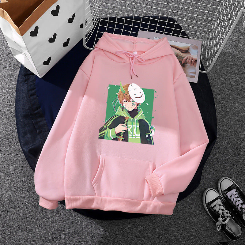 Damen Kapuzenpullover mit geprintetem Manga-Motiv und weichem Fleece-Innenfutter – Auréline