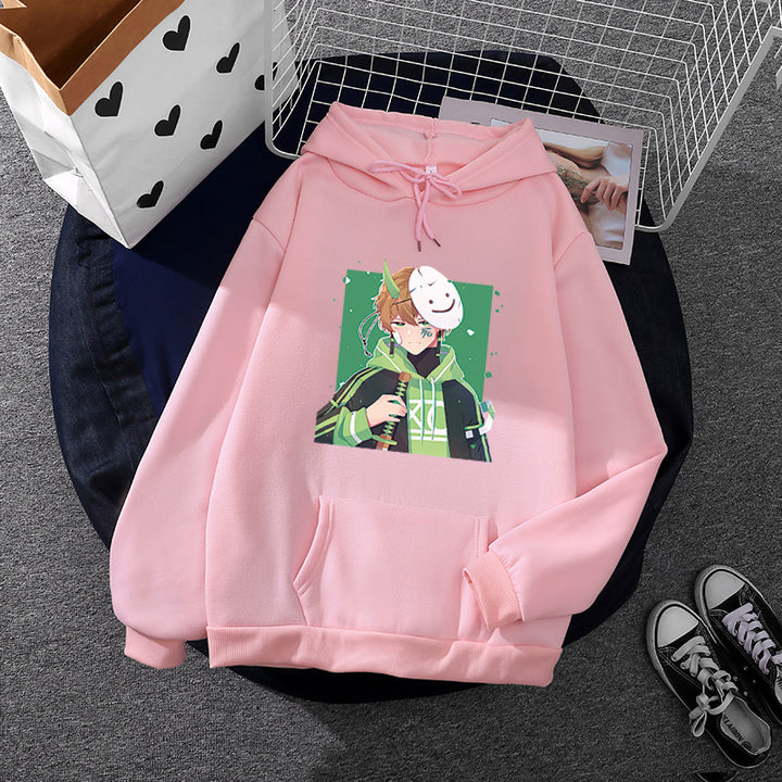 Damen Kapuzenpullover mit geprintetem Manga-Motiv und weichem Fleece-Innenfutter – Auréline