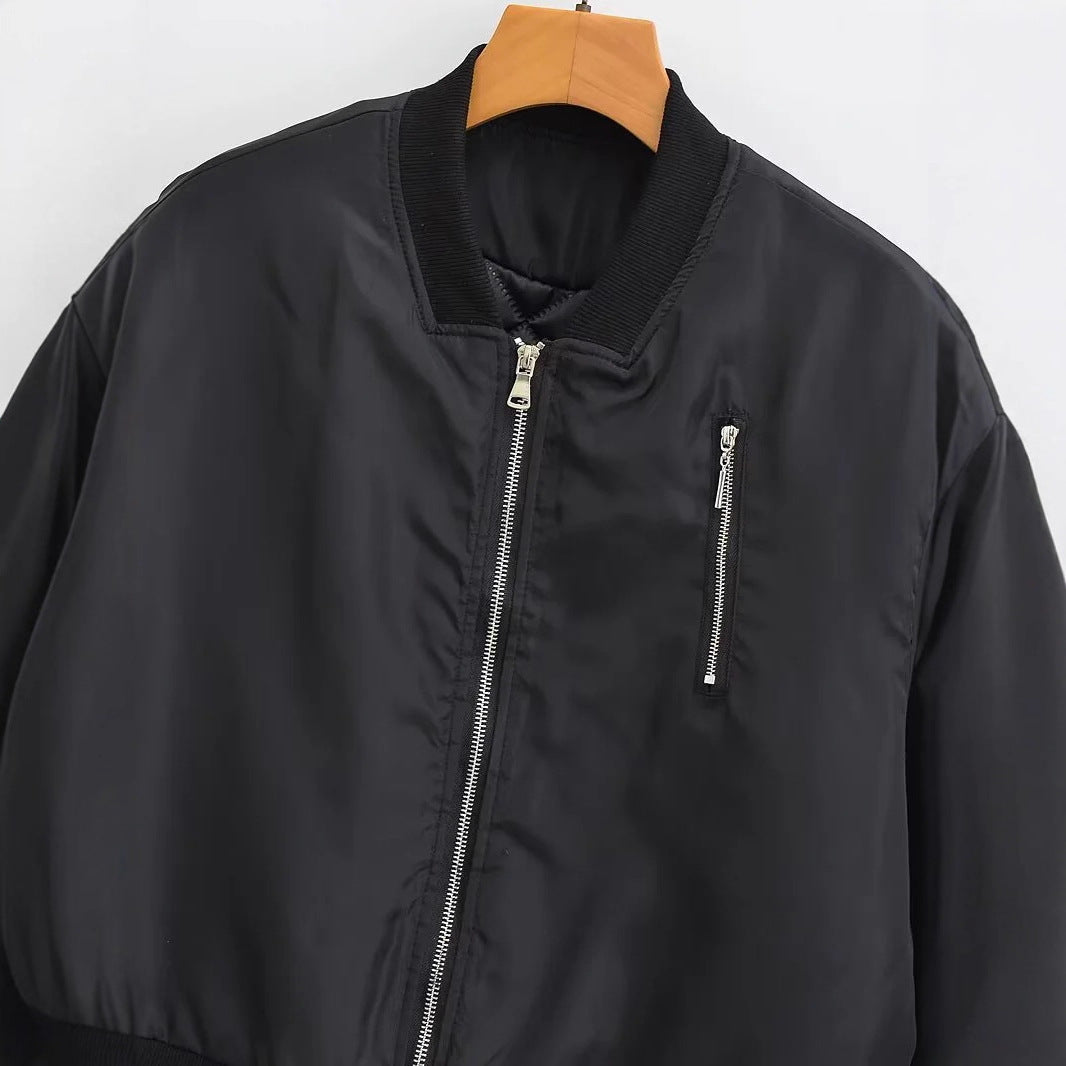 Damen windabweisende Satin-Bomberjacke mit Brustreißverschluss, Rippbündchen und leichter Thermofütterung – Avenza
