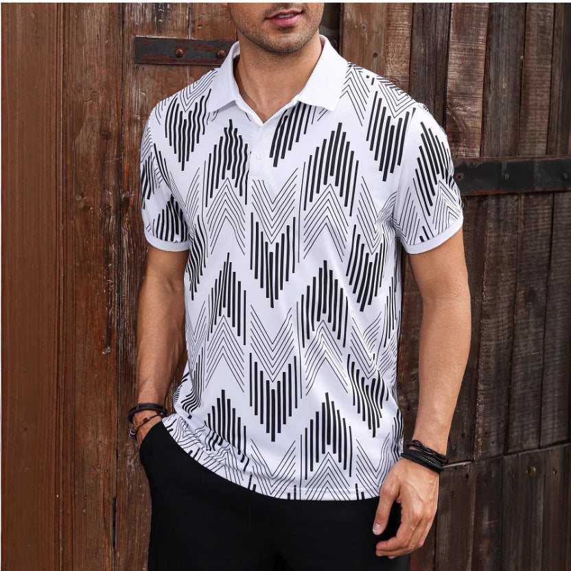Herren Polohemd mit modernem geometrischem Design und schickem Kontrast Echoarchiv