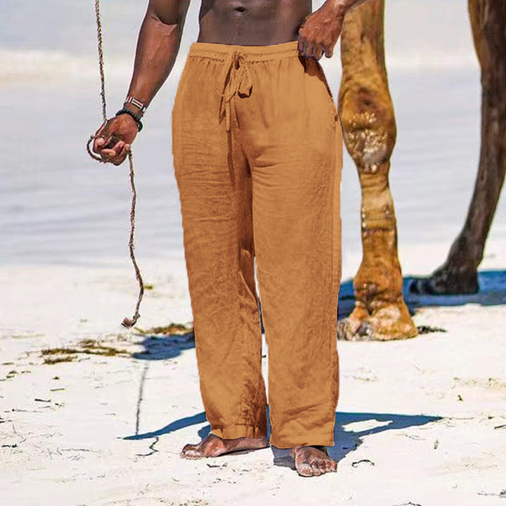 Herren lässige Strandhose aus leichtem Leinenstoff mit elastischem Bund und Kordelzug Echoarchiv
