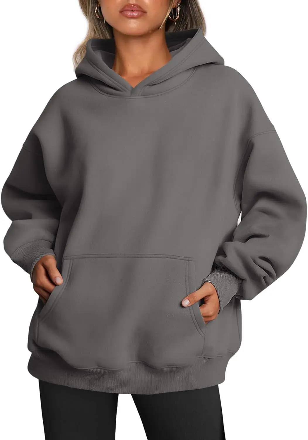 Damen oversized Kapuzenpullover mit verlängerter Silhouette und Kängurutasche – Auréline