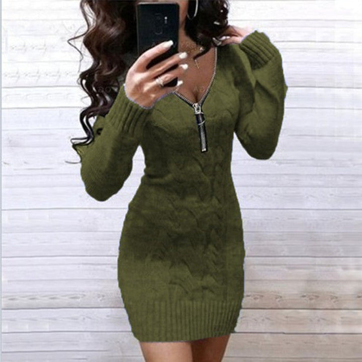 Damen Strickkleid mit Zipper und Kabelmuster Echoarchiv