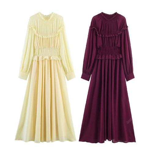 Damen Maxikleid mit voluminösen Rüschendetails und schmalem Gürtel Echo Archiv