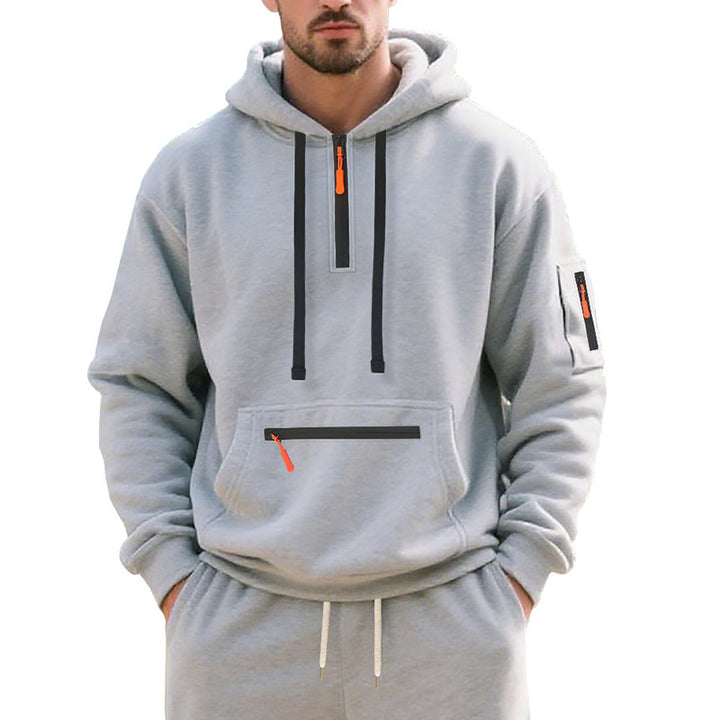 Herren Oversize-Kapuzenpullover mit halbem Reißverschluss, Kängurutasche mit Reißverschluss und Ärmel-Pocket Echoarchiv