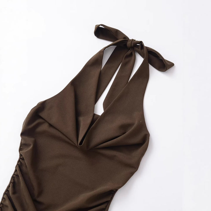 Damen Midikleid mit Neckholder, Wasserfall‑Cowl‑Ausschnitt und seitlicher Raffung Echo Archiv