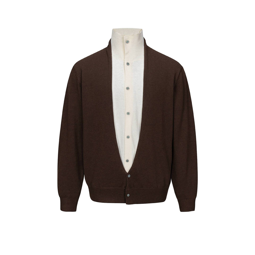 Herren Feinstrick-Layering-Cardigan mit tiefem V-Ausschnitt und integriertem Polokragen Echoarchiv