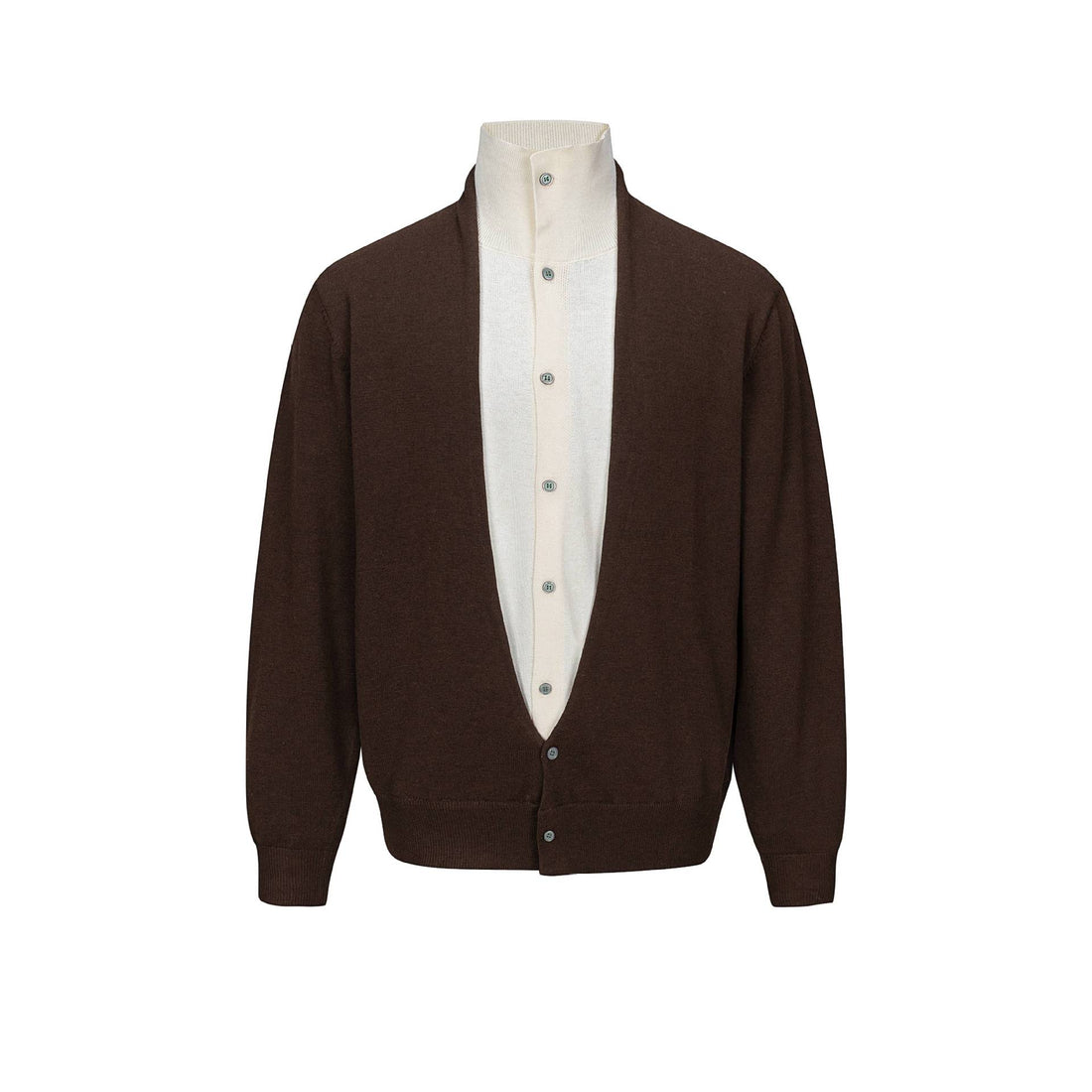 Herren Feinstrick-Layering-Cardigan mit tiefem V-Ausschnitt und integriertem Polokragen Echoarchiv