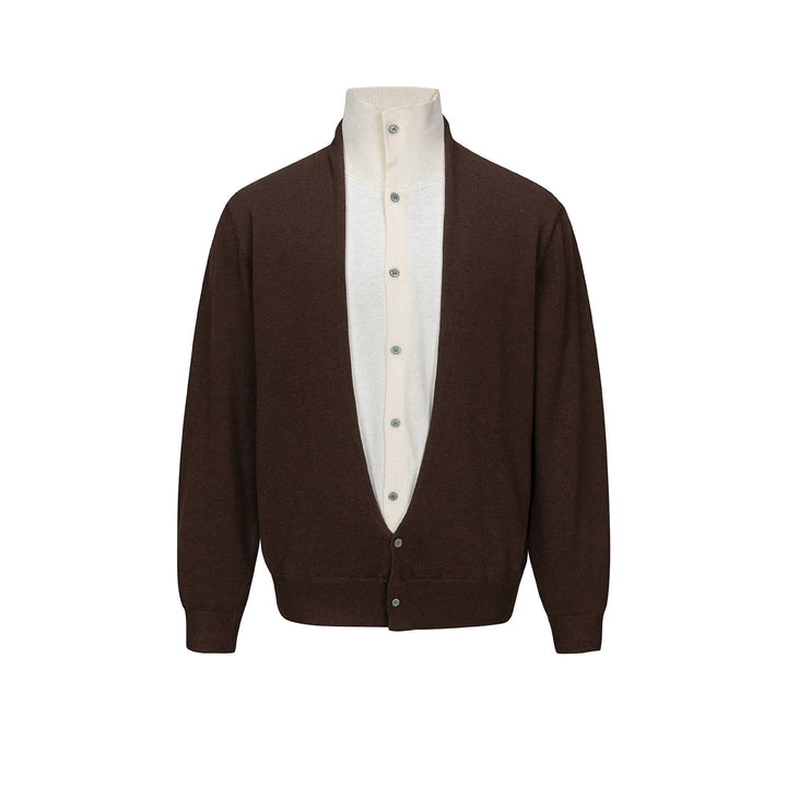 Herren Feinstrick-Layering-Cardigan mit tiefem V-Ausschnitt und integriertem Polokragen Echoarchiv