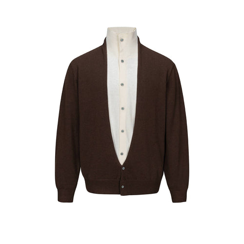 Herren Feinstrick-Layering-Cardigan mit tiefem V-Ausschnitt und integriertem Polokragen Echoarchiv