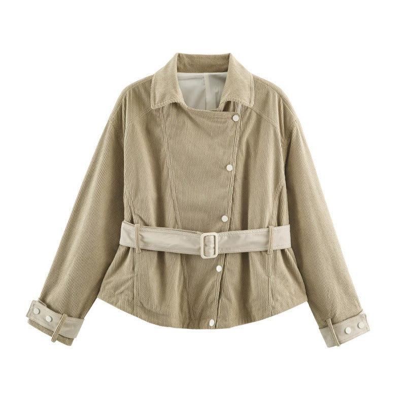Damen Kurzjacke aus Cord mit taillierendem Gürtel und Druckknopfleiste Echo Archiv