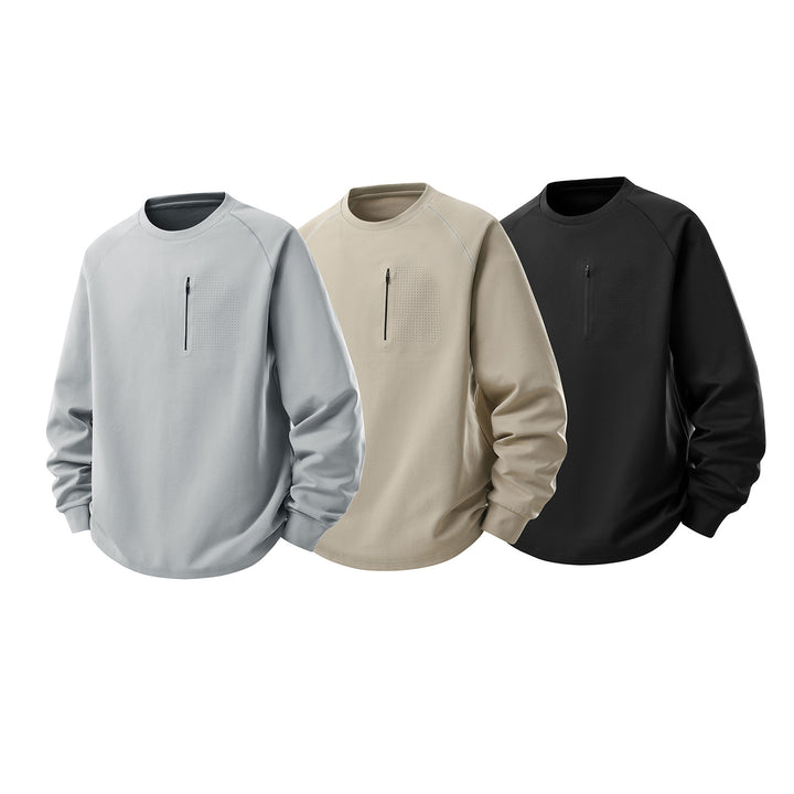 Herren Rundhals-Sweatshirt mit Brust-Reißverschluss, perforierter Utility-Blende und relaxter Passform Echo Archiv