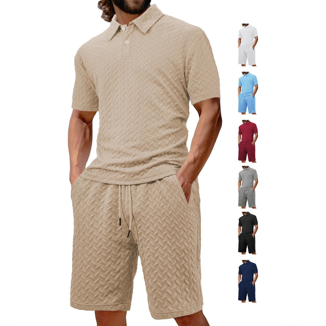 Herren modisches Polo- und Shorts-Set mit strukturiertem Gewebe Echoarchiv