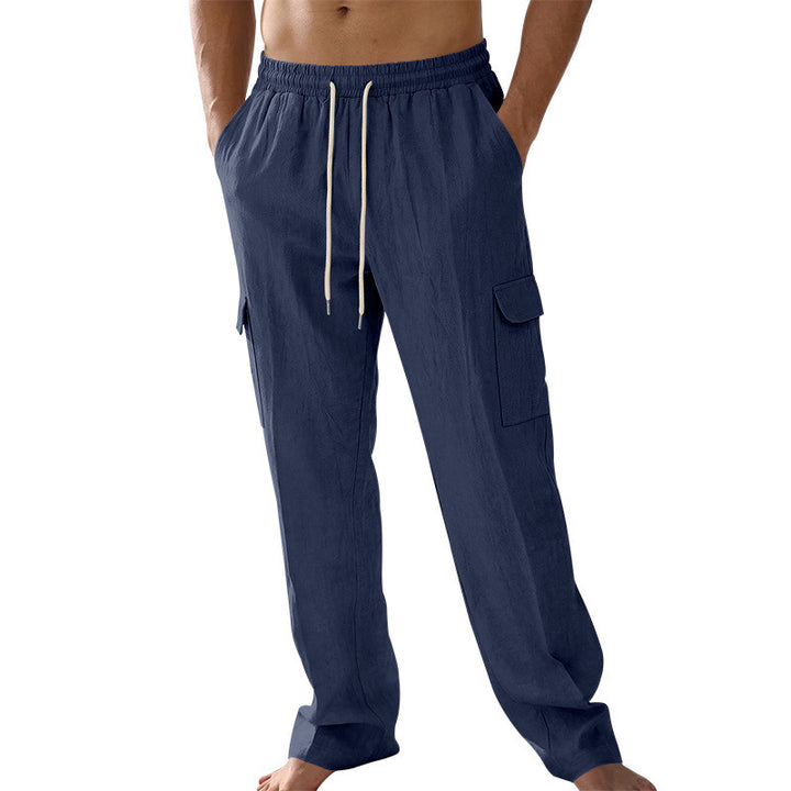 Herren Cargo-Strandhose aus Leinenmix mit elastischem Bund und Kordelzug – Bravaro