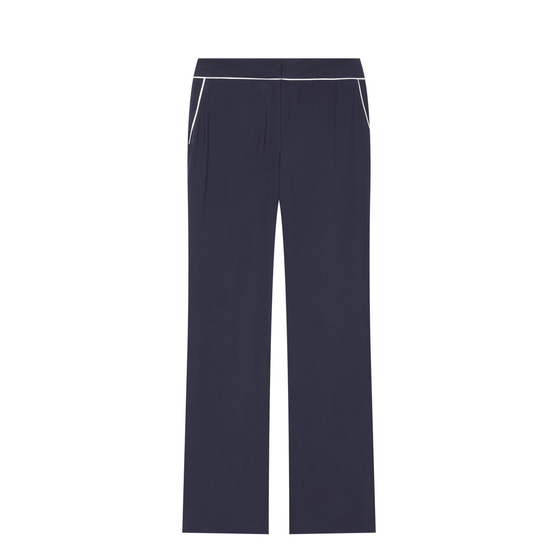 Damen Weite High‑Waist Stoffhose mit Kontrastpaspel und geradem Bein Echoarchiv