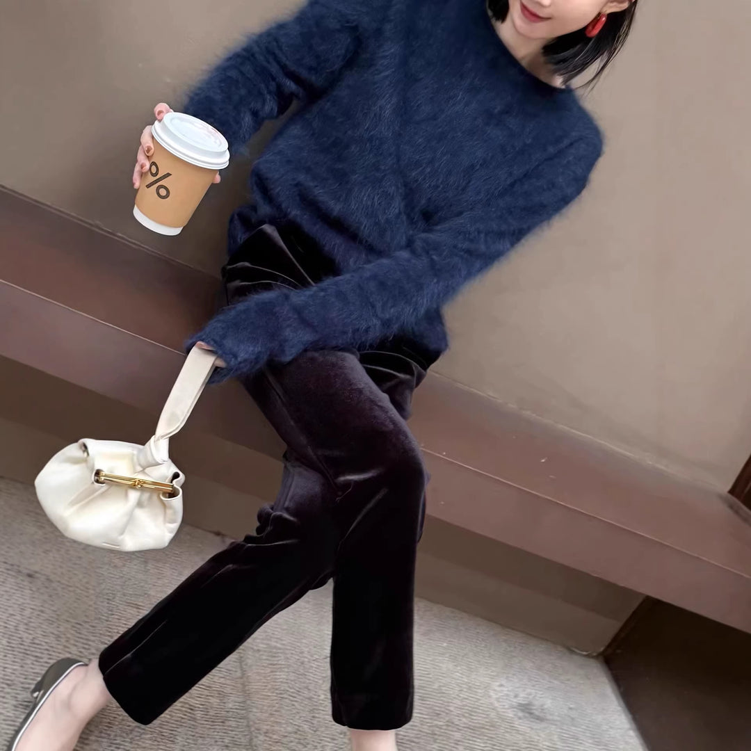 Damen Samt-Hose mit geradem Bein und hoher Taille Echo Archiv