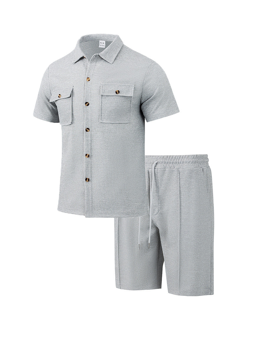 Herren lässiges Kurzarmhemd und elastische Shorts-Set Echoarchiv