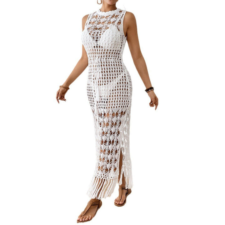 Damen Häkelstrandkleid mit dekorativem Fransen und durchbrochenem Design Echo Archiv