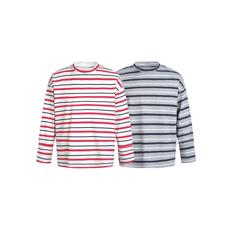 Unisex Gestreiftes Langarmshirt im maritimen Oversize‑Look mit Rippkragen Echoarchiv