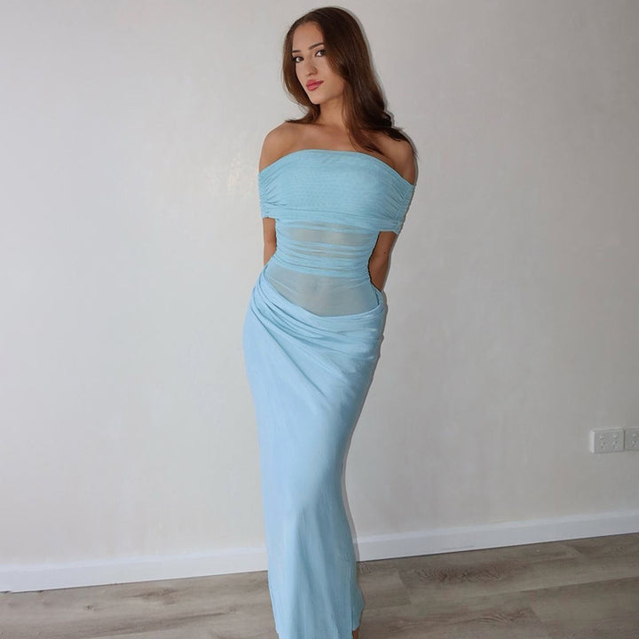 Damen Elegantes Off-Shoulder Maxikleid mit Raffung Echo Archiv