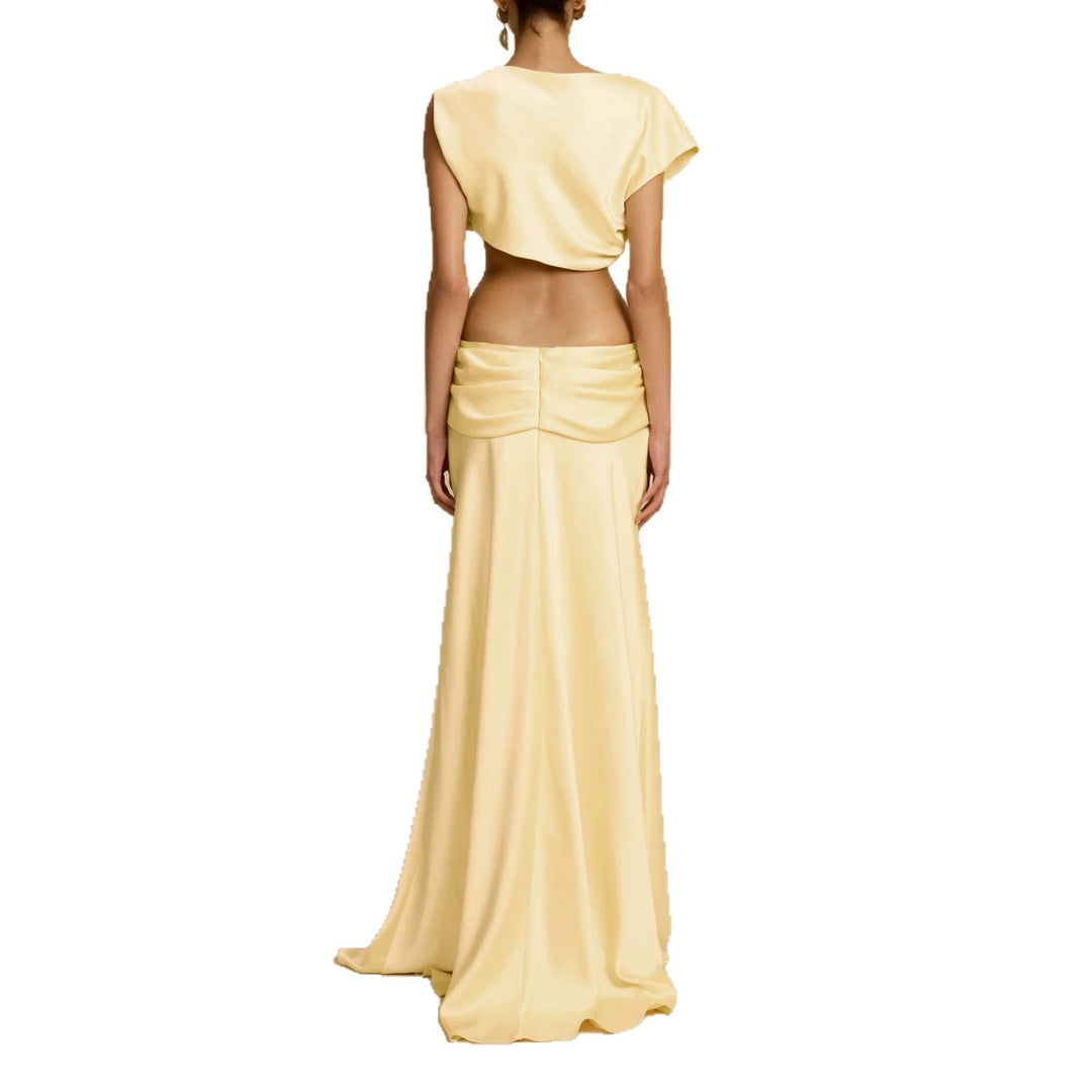 Damen Elegantes bodenlanges Kleid mit drapierten Details Echo Archiv