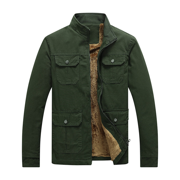 Herren Canvas-Fieldjacke mit Kunstfell-Innenfutter, Utility-Taschen und Stehkragen Echoarchiv