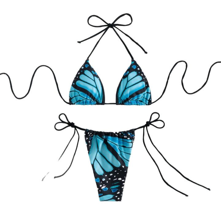 Damen Triangel-Bikini mit buntem Schmetterlingsmuster und verstellbaren Bindebändern Echo Archiv