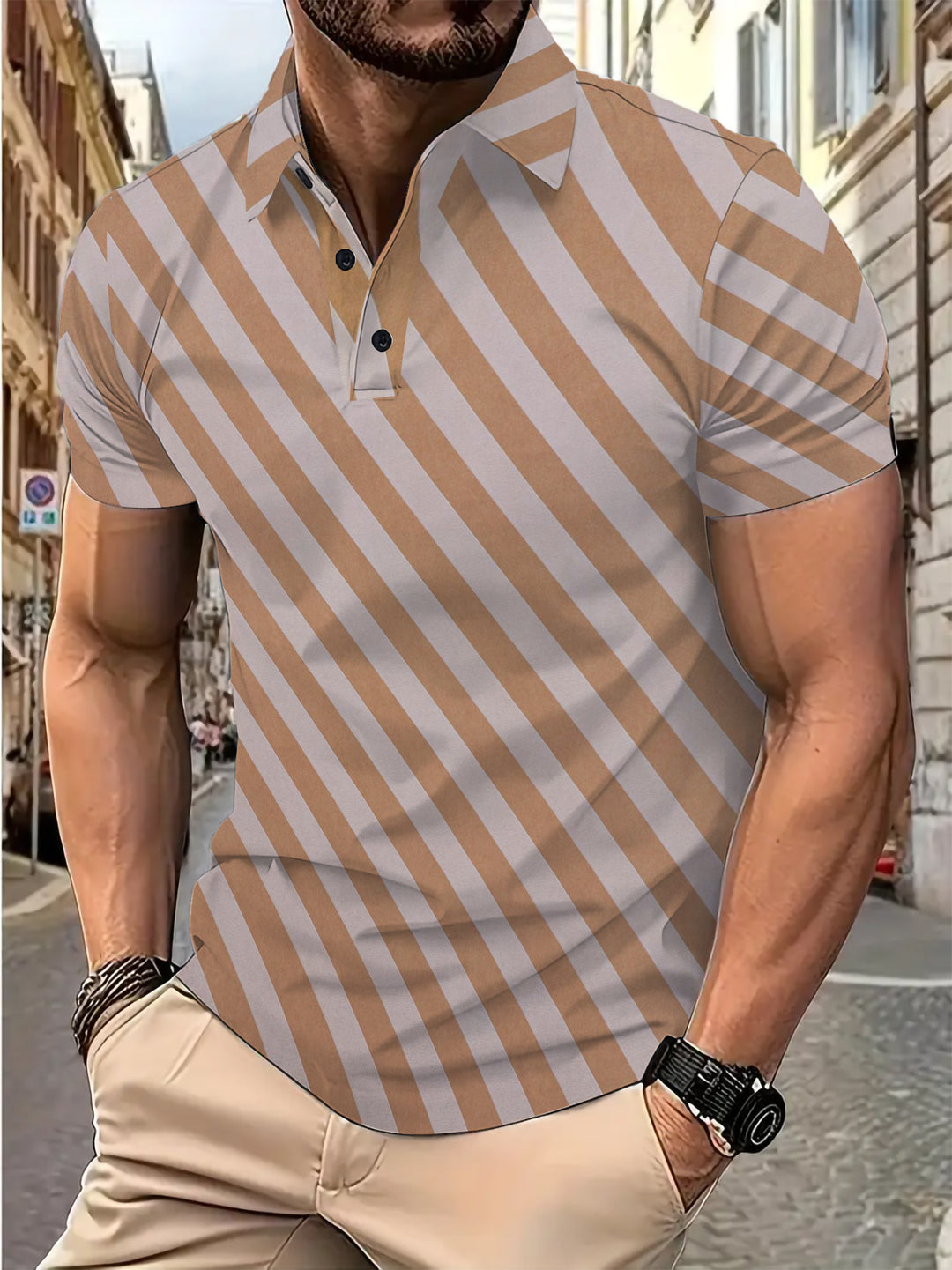 Herren Kurzarm Poloshirt mit modernem Streifenmuster Echoarchiv