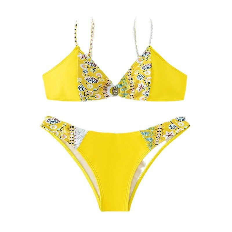 Damen Hoch tailliertes Bikini-Set mit buntem Blütenmuster und verstellbaren Trägern Echo Archiv