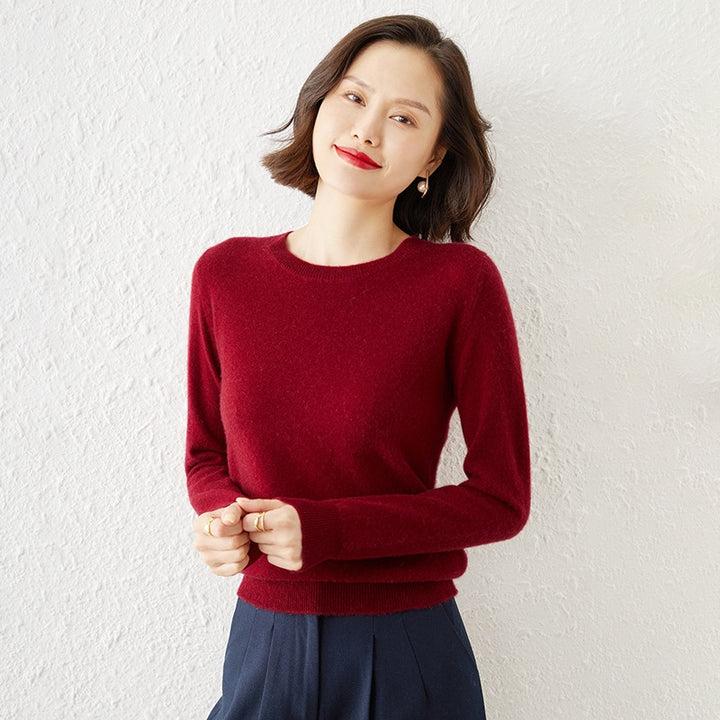 Damen Kurzgeschnittener Feinstrickpullover mit Rundhalsausschnitt und geripptem Bund Echoarchiv