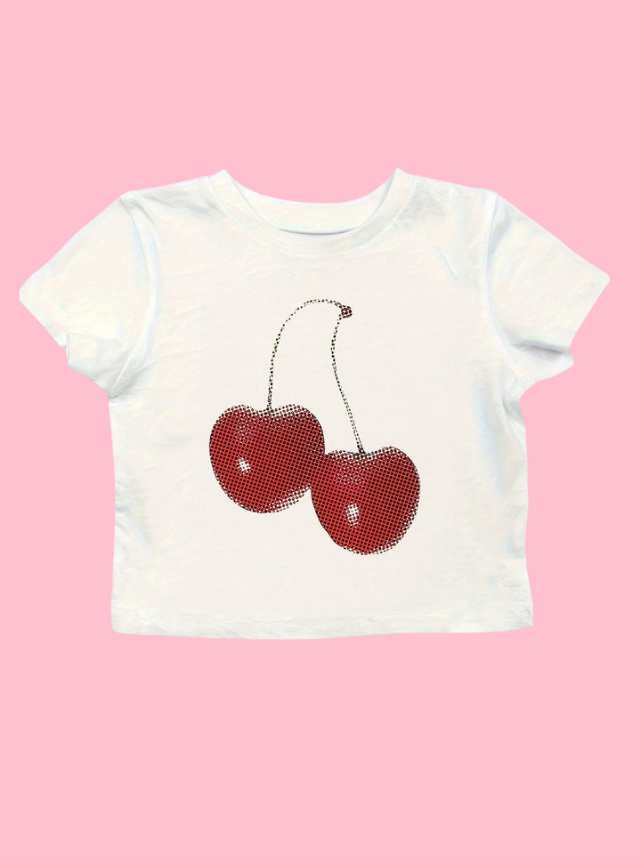 Damen Crop-T-Shirt mit fröhlichem Kirschmotiv Echo Archiv